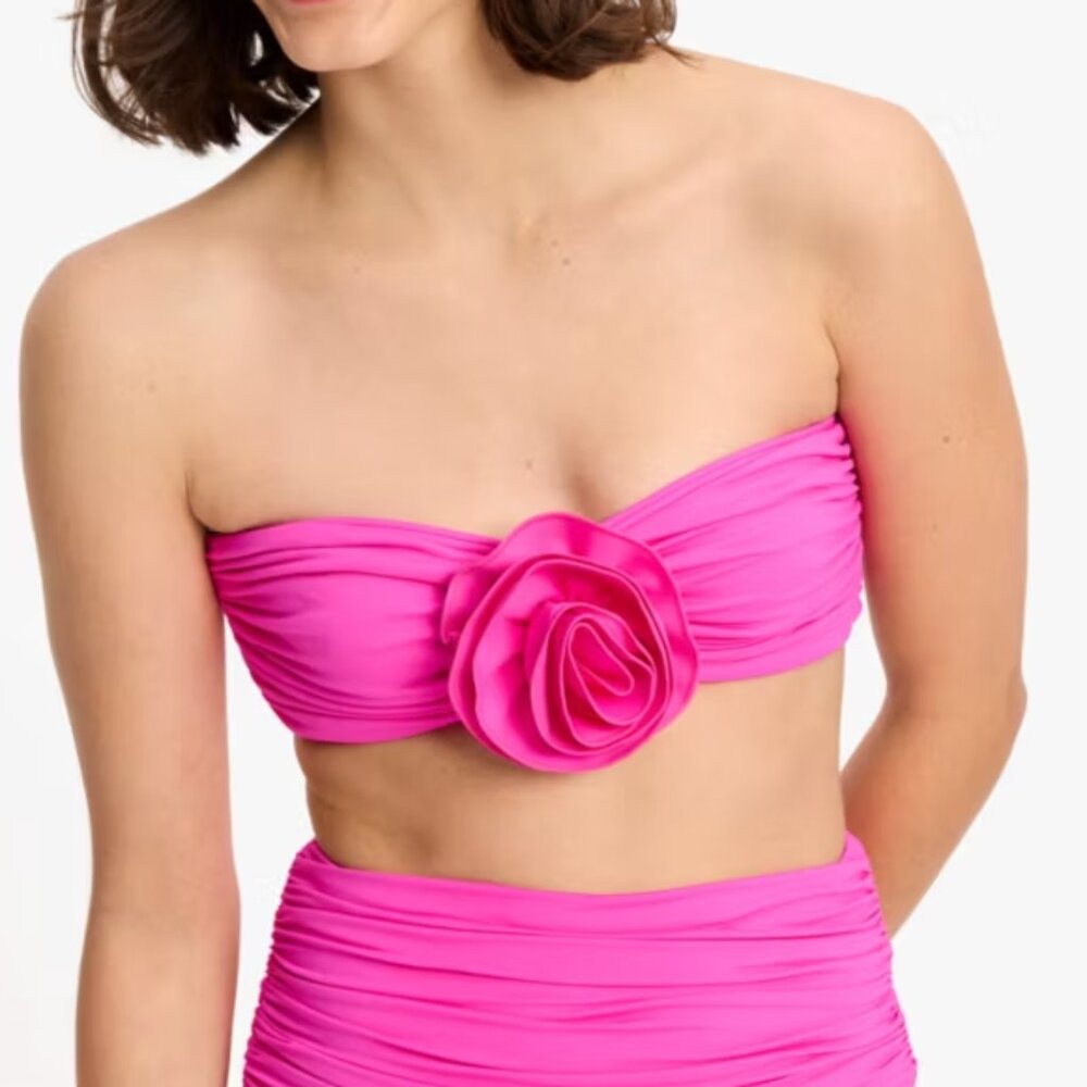 kate spade Bright Pink Bandeau Bikini Top with Rosette